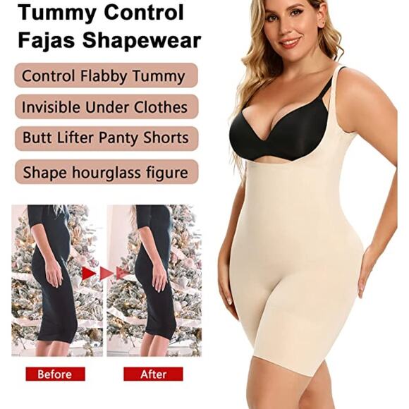 SHAPERX Tummy Control Shapewear Seamless Bodysuit Fajas Open-Bust Mid-Thigh | XL - Picture 4 of 4